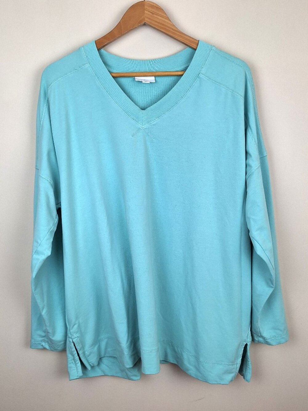J Jill Fit Boxy Sweatshirt Oversize Size XL. Mint Teal Aqua Beach Coastal Active